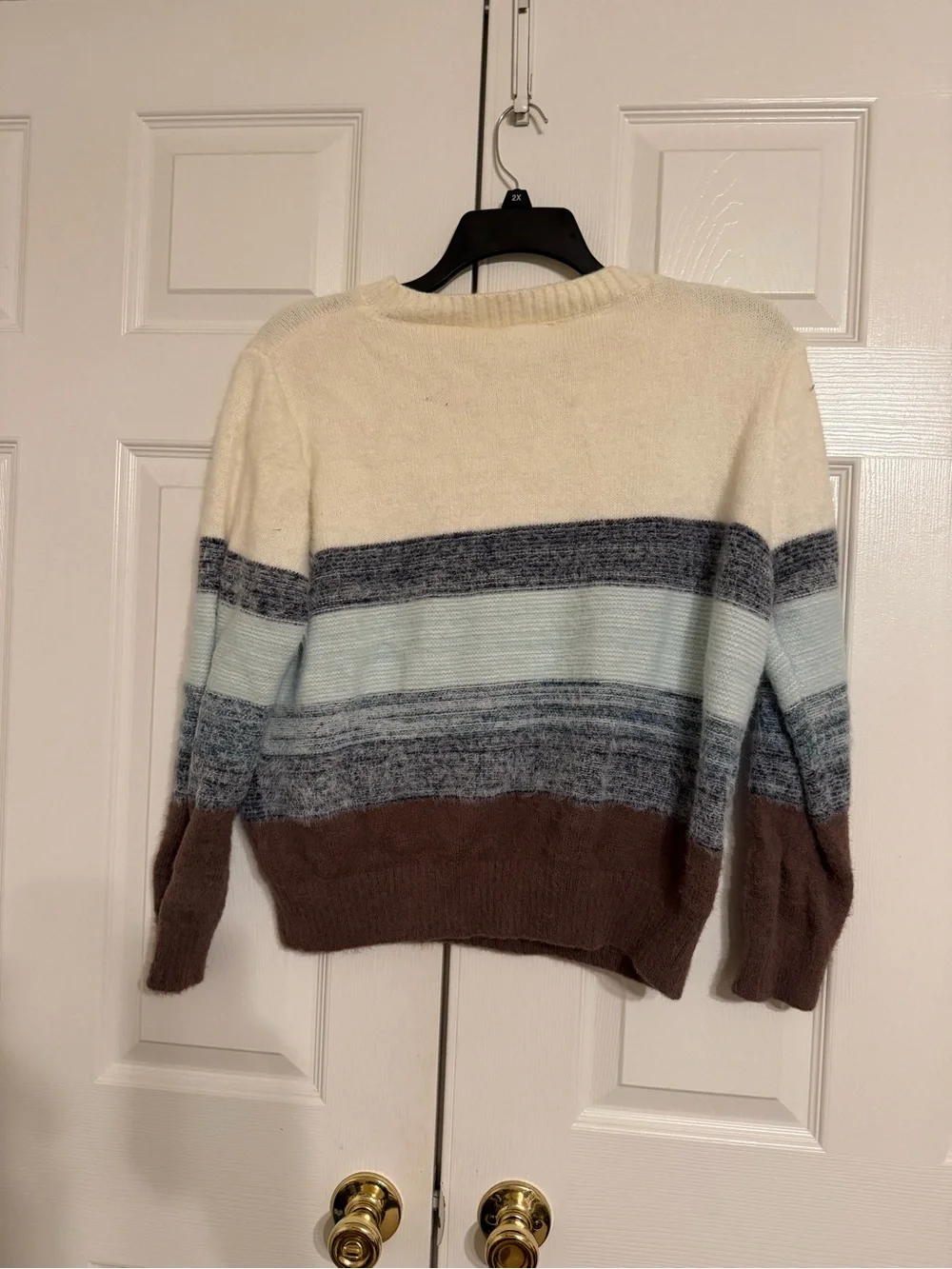 Fate Striped Crewneck Sweater in Cream, Light Blue & Brown